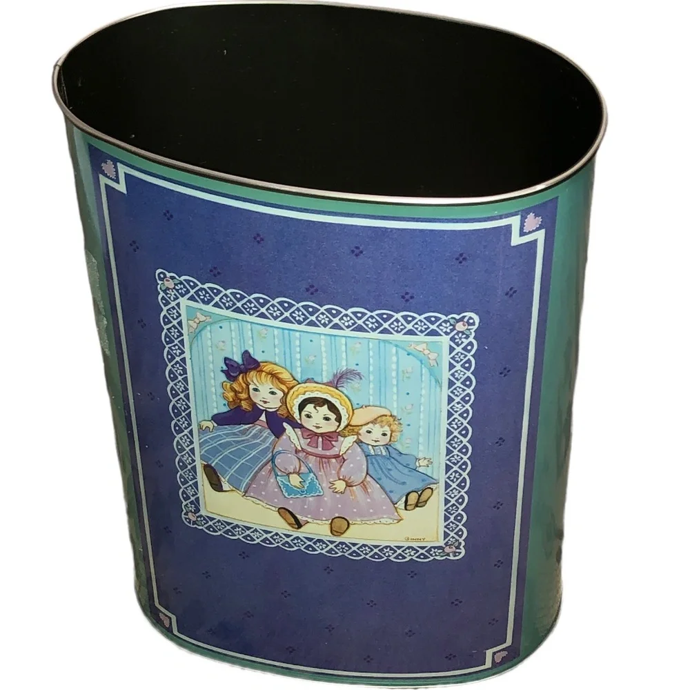 Tin Metal Oval Waste Basket Trash Can Girls’ Art Print -Ginny
